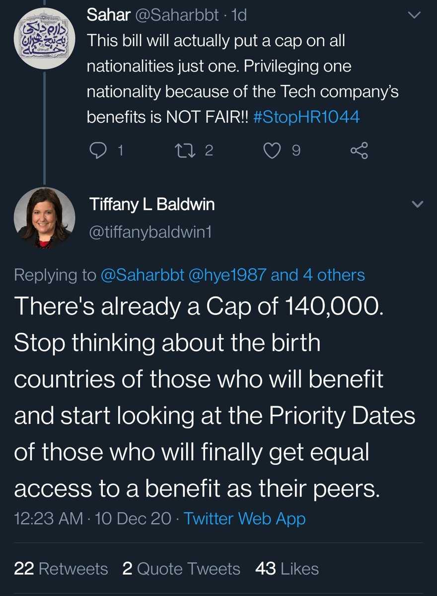 madnwitty's tweet photo. This point &amp; the subsequent point by .@tiffanybaldwin1 is the point why #HR1044 exists. All nationalities must &amp; should be under one cap. How hard is it to digest this?! Worse is treating all as equal is called 'privilege'?! Wow! .@RepZoeLofgren #PassS386 #EqualityCannotWait https://t.co/zsjZj5eZKE