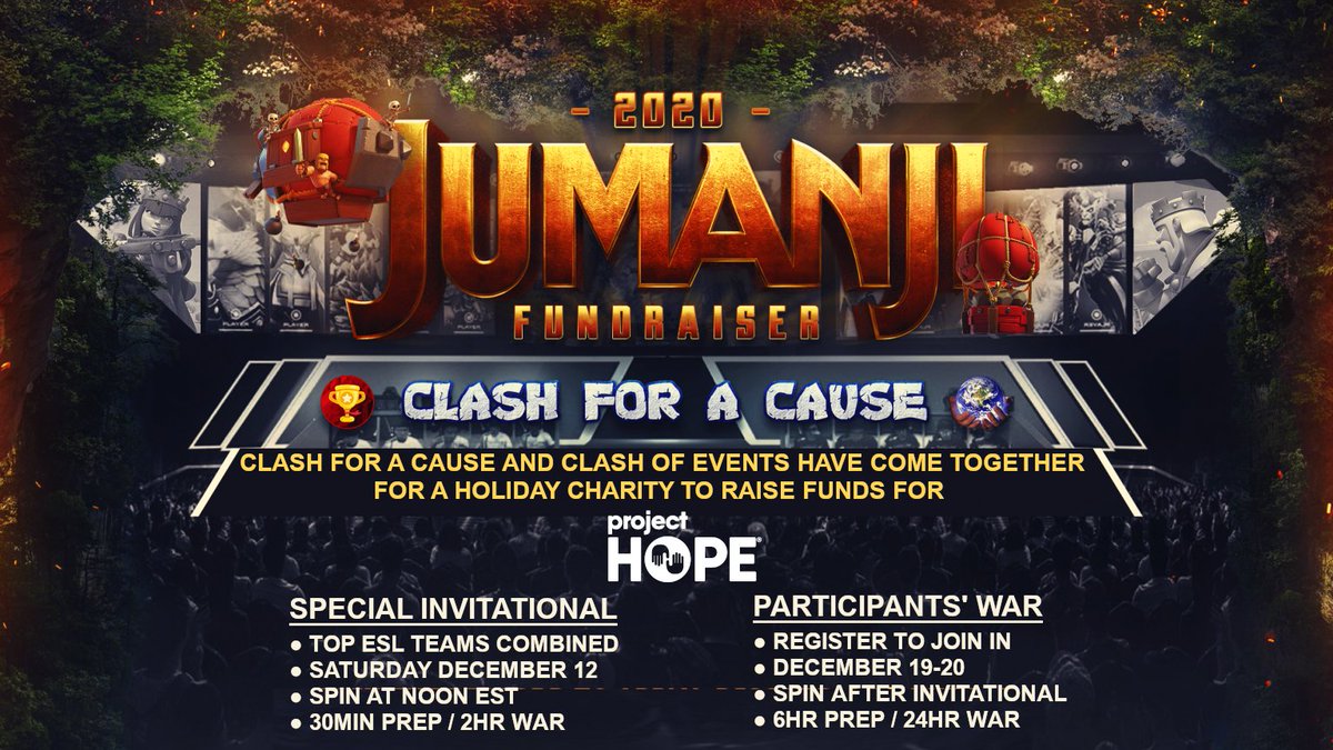 AxysGamer's tweet image. The moment we’ve all been waiting for: 12 ESL Teams coming together in a charity event for Project Hope. They’ll divide into 2 clans for an epic battle you won’t want to miss!

Catch it here twitch.tv/lexnostg
Saturday, Dec 12 @ 12pm EST
@CauseClash  @clashofevents @Lexnos_