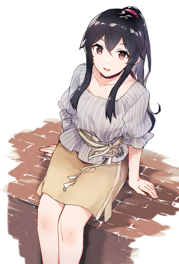 yahagi (kancolle) 1girl solo black hair long hair skirt shirt ponytail  illustration images