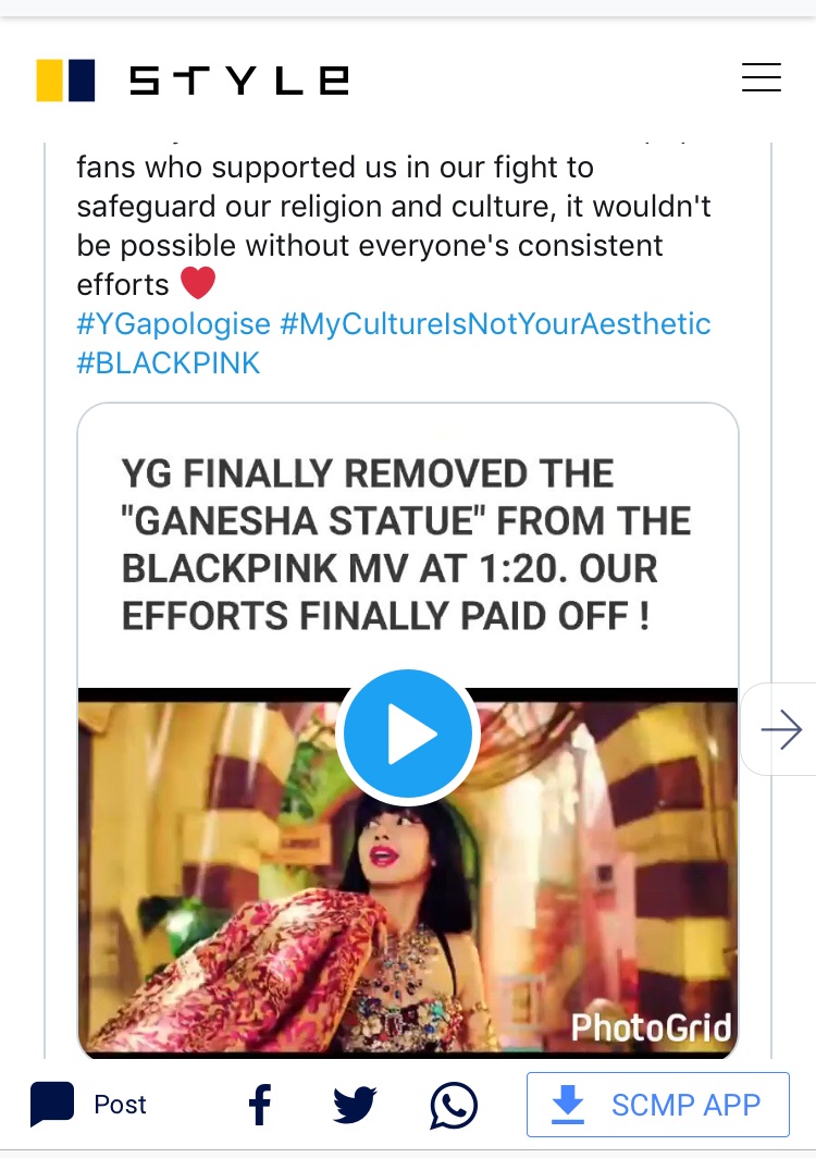 I don’t like black pink but at least YG addresed & take responsibilites when they wrongful dishonor Ganesha statue by placing it floor in BP’s How do you like that mv. But SM? They just silence about that inkigayo stage And you muslim don’t fight enough #SMStopDisresectingIslam