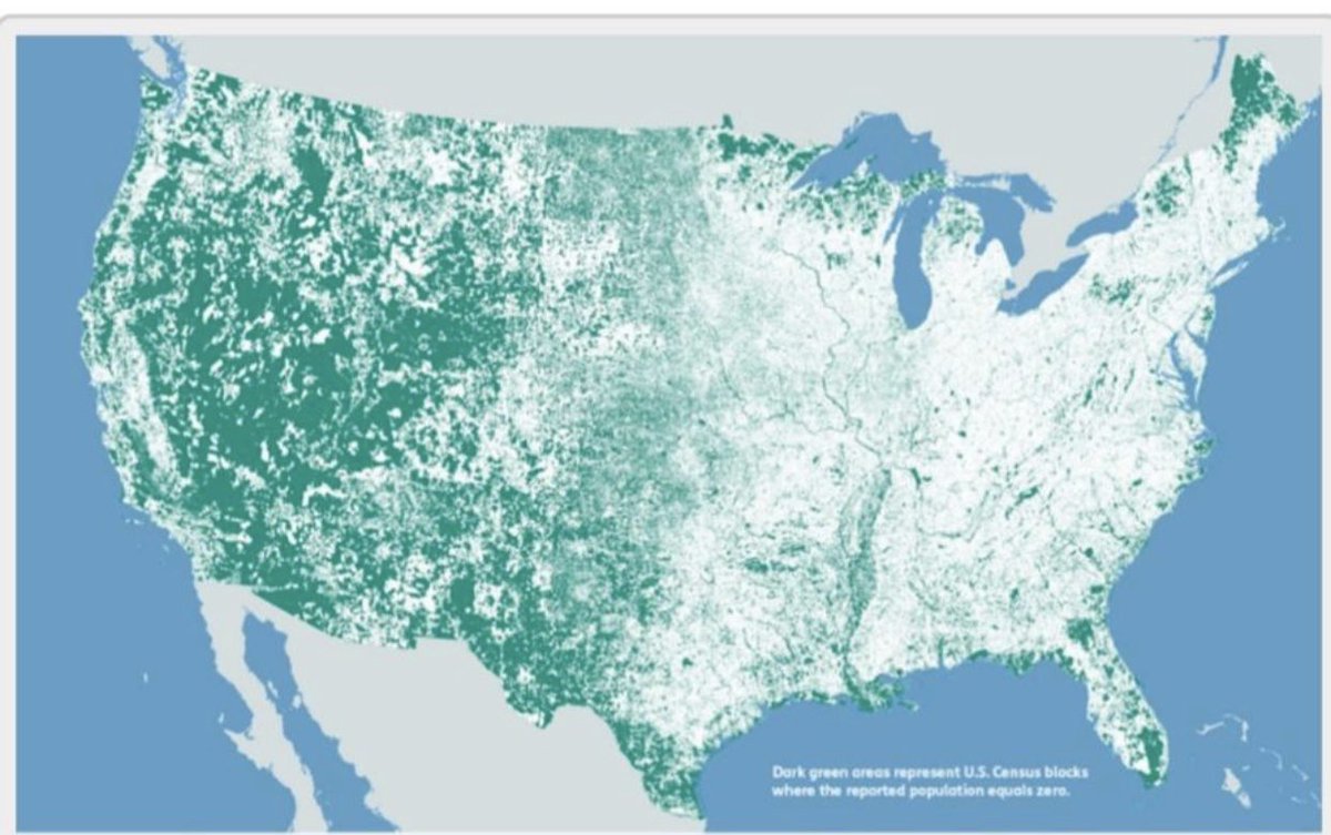 23/ Each of these **green** US census blocks has NO ONE living in them: