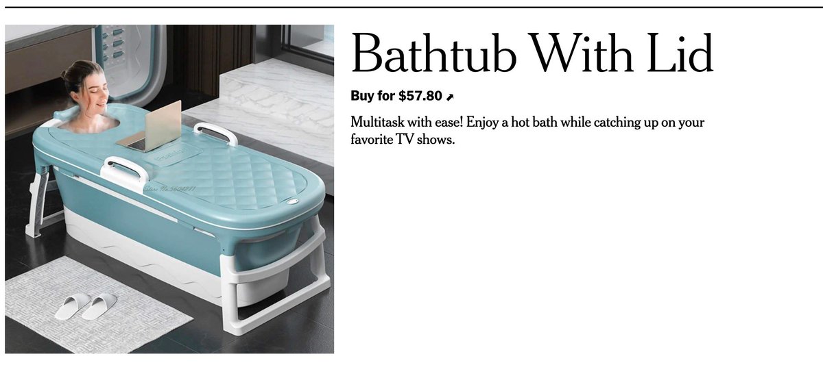 holy_schnitt's tweet photo. whom will buy me the Bathtub With Lid from the new york times interactive gift guide so I can boil myself like a sexy lobster https://t.co/g0QcFjtflx