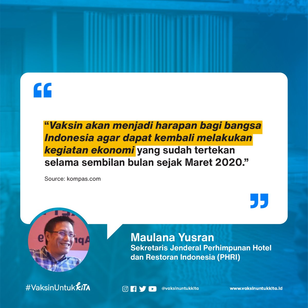VaksinUntukKita's tweet photo. Di masa-masa seperti ini, kita harus mendukung satu sama lain untuk tetap semangat dan ingat kalau semuanya akan segera berlalu dan ekonomi bangsa bisa bangkit lagi seperti dulu. Doanya juga kencengin ya guysss agar vaksin bisa cepet digunakan 🤲🏼 

#VaksinUntukKita https://t.co/4INsiVdKeb