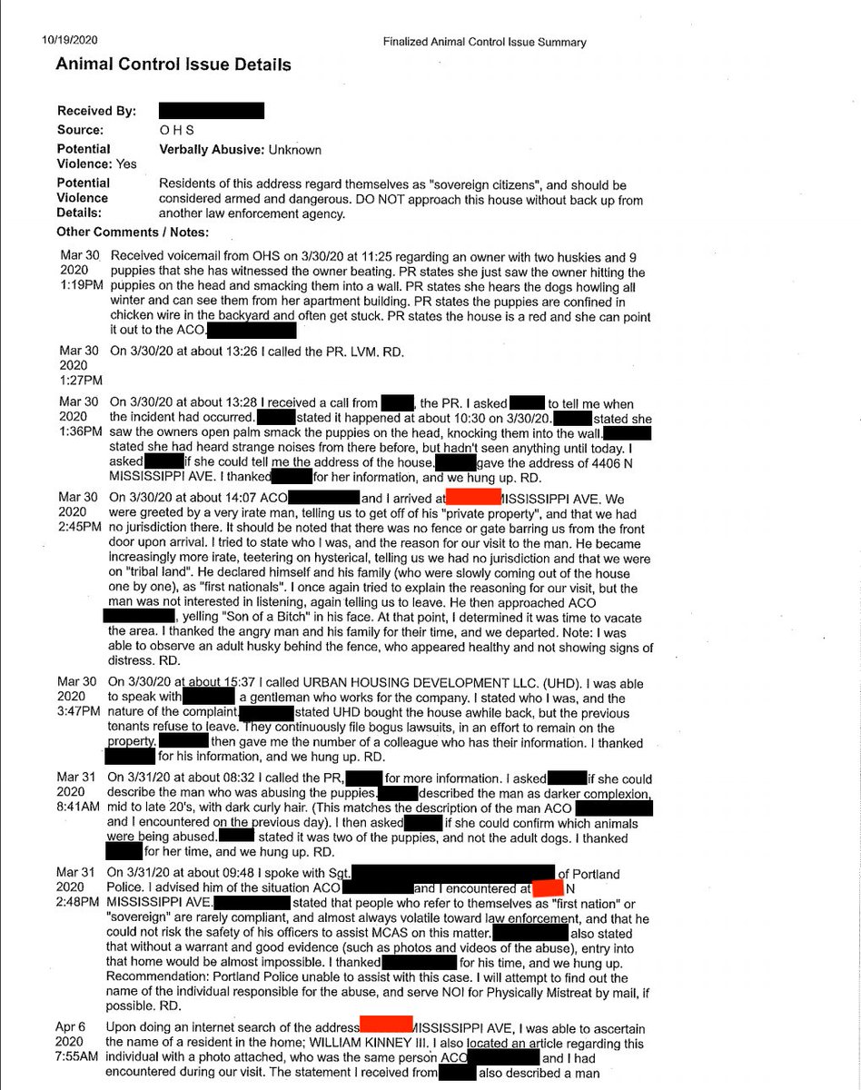 AntifaWatch's tweet photo. In addition to being a batshit crazy sovereign citizen, William Kinney, from the family at the center of the #Portland Red House Occupation also appears to be an animal abuser.
Documents from animal control detail him beating on puppies and smashing their heads into a wall. https://t.co/7bPry1D1mf