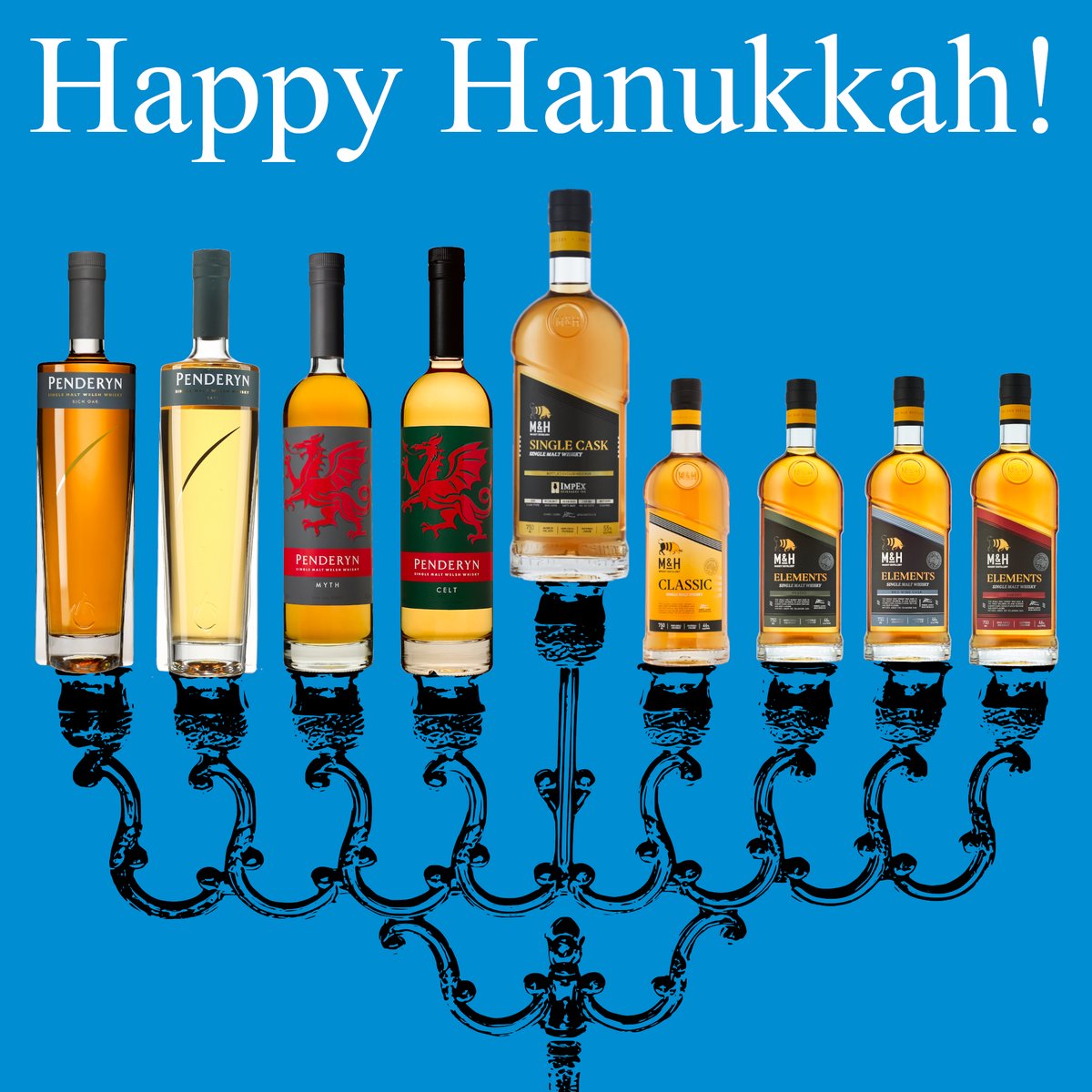 We want to wish everyone a #HappyHanukkah! ✡️ 🥃 To help you celebrate the high holidays, we have a fantastic lineup of kosher whiskies from @PenderynWhisky and @milkhoneywhisky.