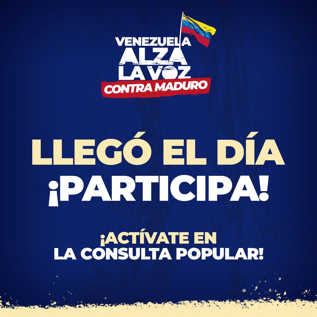 ConsultaPorVzla's tweet photo. ¡LLEGÓ EL DÍA!

Hoy los venezolanos salimos a demostrar la mayoría que somos, que no se rinde

Vamos a partir de las 8am a los Centros para la Consulta en Vzla y el mundo

¡Si donde estás no hay Centro, participa vía internet!

https://t.co/lCTlaqpwhr

#HoyTodosALaConsultaPopular https://t.co/mCTyfCmrjo