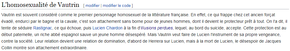 Dans "Splendeurs et misères des courtisanes" Lucien entretiendra par ailleurs une relation assez ambiguë avec Vautrin, un personnage dont l'homosexualité est attestée.