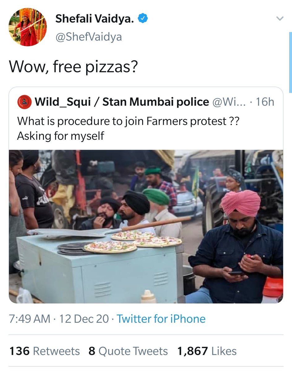 zoo_bear's tweet photo. IT cell is jealous because protesting farmers were provided with Pizzas and foot massagers, fry fruits etc..
Why show frustration on twitter, Instead complain to IT cell head and ask him to provide free pizzas for your tweets against Farmers. https://t.co/wRyFCzghXm