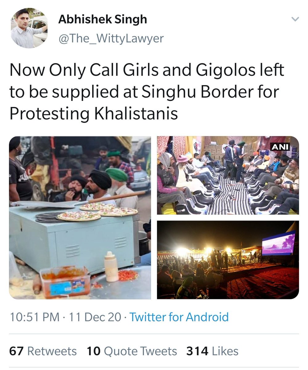 zoo_bear's tweet photo. IT cell is jealous because protesting farmers were provided with Pizzas and foot massagers, fry fruits etc..
Why show frustration on twitter, Instead complain to IT cell head and ask him to provide free pizzas for your tweets against Farmers. https://t.co/wRyFCzghXm