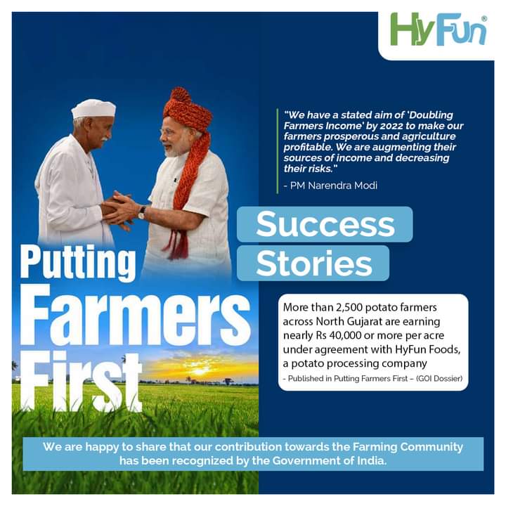 ये है भारतीय आलू प्रोसेसिंग कम्पनी हाइफन फूड जो हम किसान पिछले 5 साल से अच्छे दाम से कॉन्ट्रैक्ट फार्मिंग करते है हम किसान ये मॉडल से खुश है जितनीही कॉन्ट्रैक्ट फार्मिंग में कंपनीआ बढ़ेगी उतनाही किसानों को फायदाही होगा <a href="/narendramodi/">Narendra Modi</a>