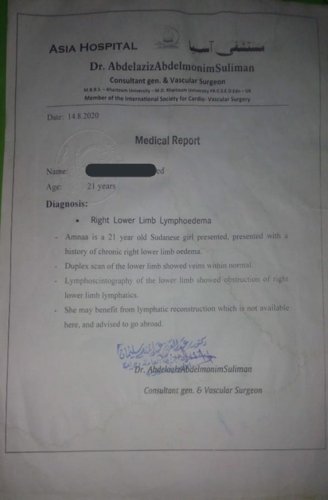 hashsudan's tweet image. 🔴فتاة سودانية مريضة انسداد الاوعية الليمفاوية في أحد الاقدام ، لم تستطع العلاج في السودان ، وتعاني حالياً من ظروف مادية صعبة، تبحث عن من يساعدها من أهل العطاء والبر لأجل السفر للخارج بغرض إجراء عملية
  رقم حساب للدعم
 2351434
بنك الخرطوم فرع المنشية
للتواصل
0960706683
#ريتويت