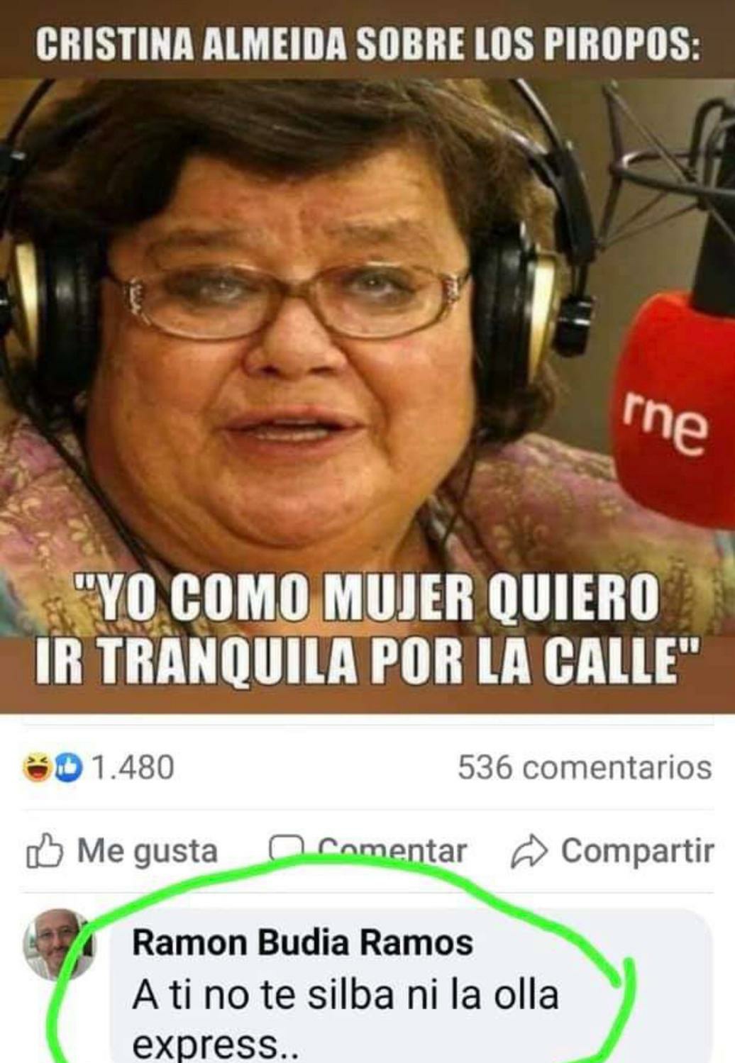 Mar 🇪🇸🇪🇸 on X: "Cristina Almeida sobre los piropos " Yo como mujer  quiero ir tranquila por la calle" 👇 Tranquila Cristina que a ti no te  silva ni la olla express😂😂
