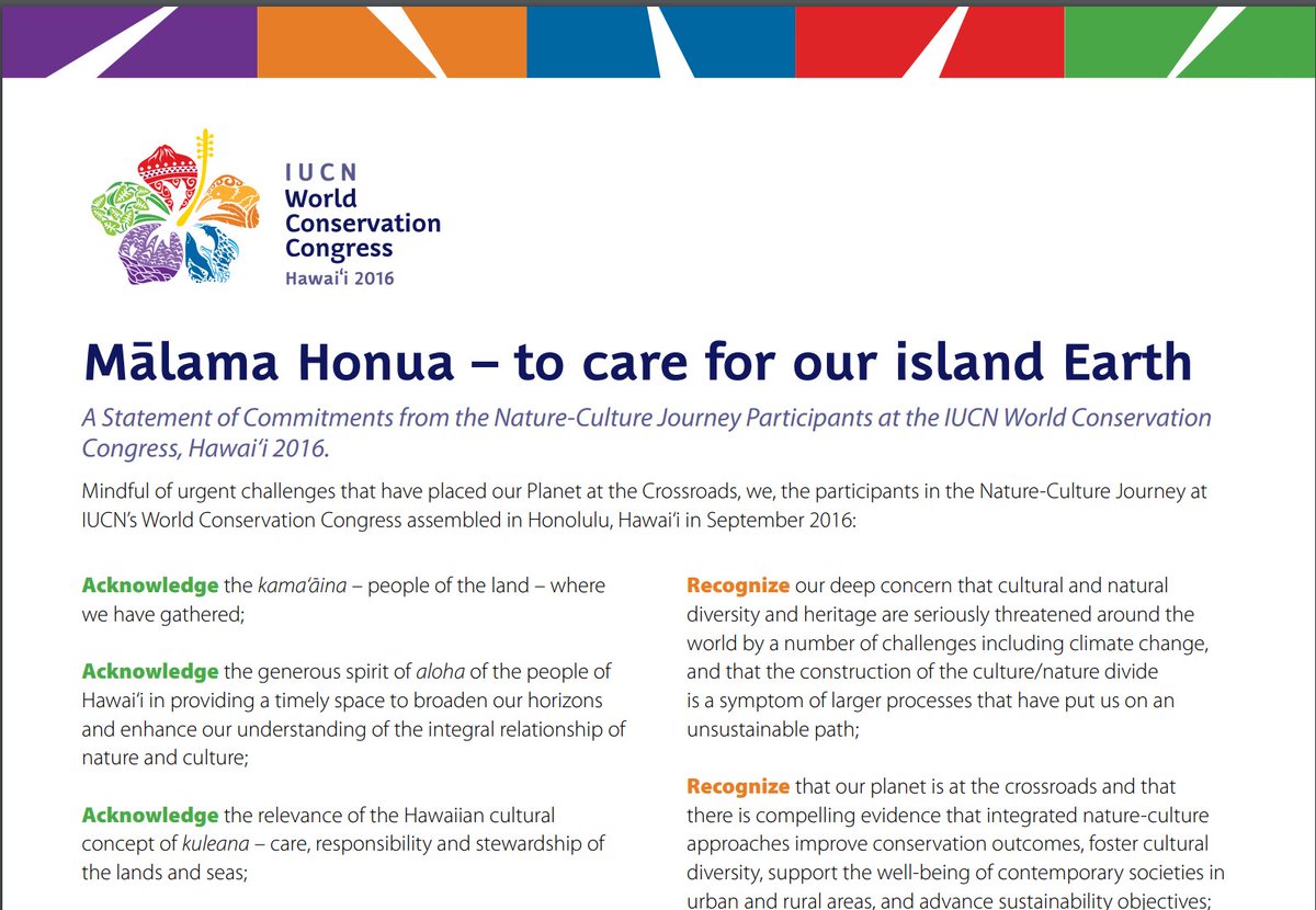  6) Integrate the conservation of nature and culture, endogenous and traditional knowledge, and landscape-scale approaches into policies and programmes.  #NatureCulture  #CultureNature https://www.iucn.org/sites/dev/files/malama-honua-en.pdf/15