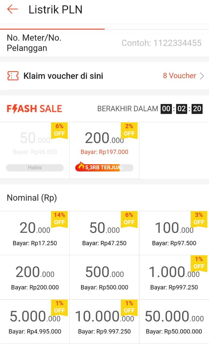 Ditungguin sampe 12.12 ternyata potongannya cuma 3rb :( 

#TokenListrik
#ListrikPLN
#1212Sale