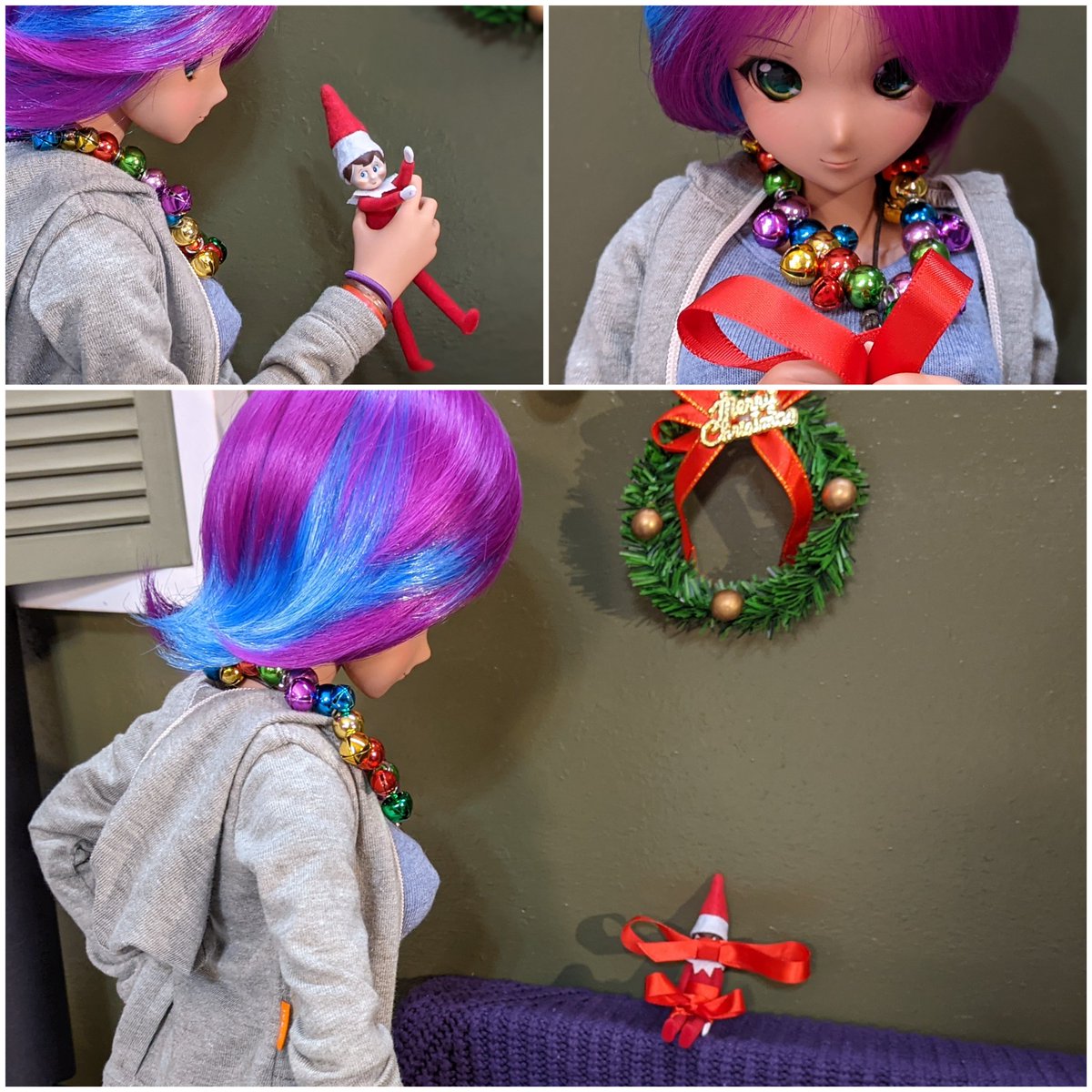 rc2agog's tweet photo. Kitsu decorates.. And tries to reduce her coal intake.. "Oh, Kitsu!" 😅🎀  #Kitsu #SmartDoll #BJD #actionfigure #ElfontheShelf #redbows #decorate #redribbon #TietheSnitch #NaughtyList #LumpofCoal #HappyHolidays #MerryChristmas #cabinfever https://t.co/kSgmgkh57e