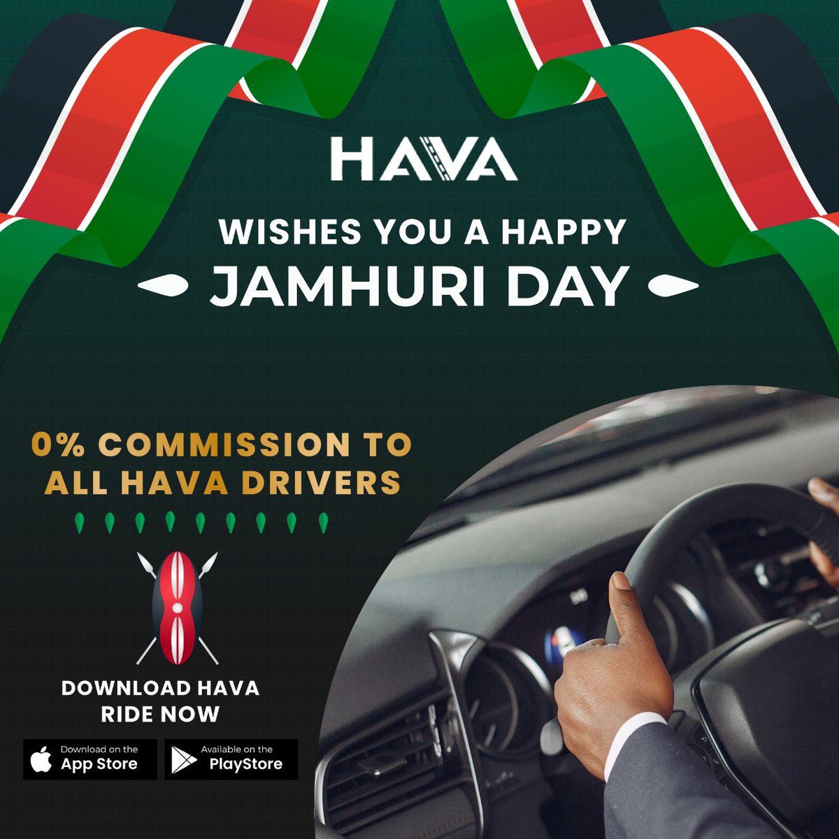 Hava_Cabs's tweet photo. That's right! Zero commission to all Hava drivers today!!! It is indeed a happy Jamhuri from us. Stay online and drive with Hava. #downloadhava #drivenaHava #drivingwithHava #happyjamhuriday🇰🇪🇰🇪🇰🇪 #Jamhuri #bestkenyantaxiapp #Hava https://t.co/F0ggkVDtiN