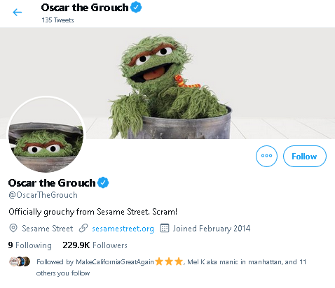 2) Let's Focus Only on the 9th Account Jack/Twitter Follows:(Oscar The Grouch)Question: How Many Accounts Does Oscar Follow?Answer: Only 9