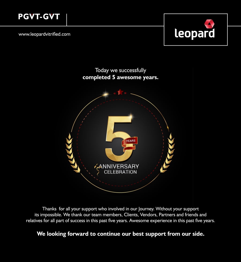 LeopardLtd's tweet photo. Today we successfully completed 5 awesome years 

#Leopard #vitrified #gvt #pgvt #floortiles #fiveyears #anniversary #company #5thanniversary https://t.co/clSb5ChQ0U