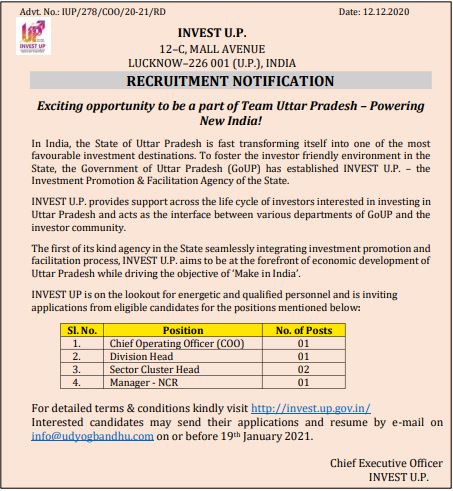 "WE ARE HIRING"
#Recruitment
Exciting opportunity to be a part of Team #UttarPradesh - #PoweringNewIndia

Click on the following link for details:
invest.up.gov.in/wp-content/upl…

<a href="/UPGovt/">Government of UP</a>