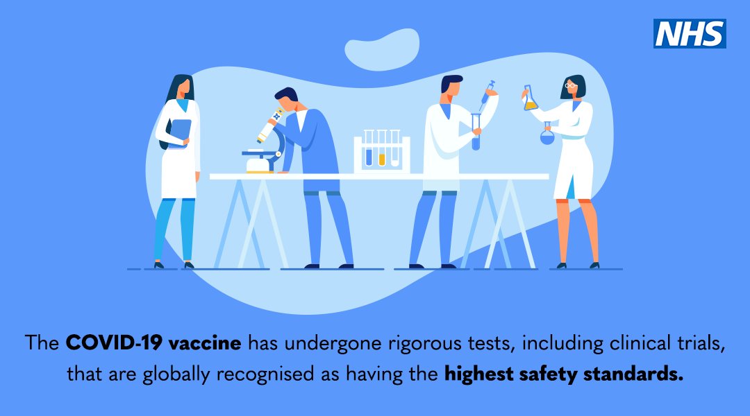 NHSEngland's tweet photo. The #CovidVaccine has undergone rigorous tests that are globally recognised as having the highest safety standard. 

The vaccine is safe and being offered to people most at risk from coronavirus first. It will be offered more widely as soon as possible.

https://t.co/1e3nCAUFcB https://t.co/1n6upifaYO
