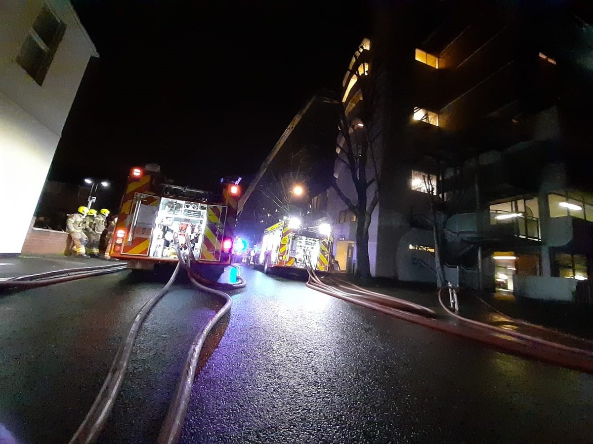 LondonFire's tweet photo. Firefighters have tackled a blaze at a sixth-floor flat in #Catford overnight. One man was taken to hospital suffering smoke inhalation https://t.co/Ea48jP6lBz https://t.co/qiynXTM1nc