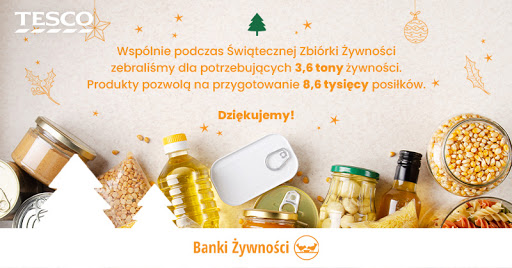 W listopadzie klienci mieli możliwość wsparcia corocznej zbiórki żywności, którą zorganizowaliśmy wspólnie z Bankami Żywności. Łącznie, dzięki wsparciu naszych klientów, zebraliśmy 3,6 ton żywności. Produkty, za pośrednictwem Banków Żywności, trafią do potrzebujących. Dziękujemy!