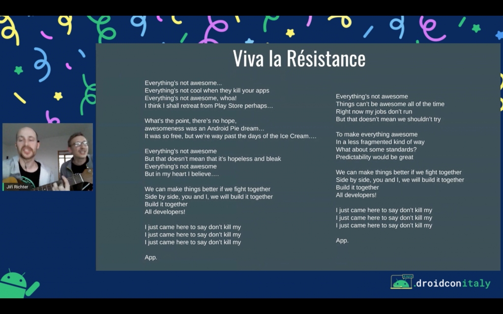 Droidconit's tweet image. Remembering when @boanergos, @petrnalevka and @DevJiri danced their way through a rainy Saturday afternoon. Well done guys!

#droidconit #AndroidConnected #Android4Everyone