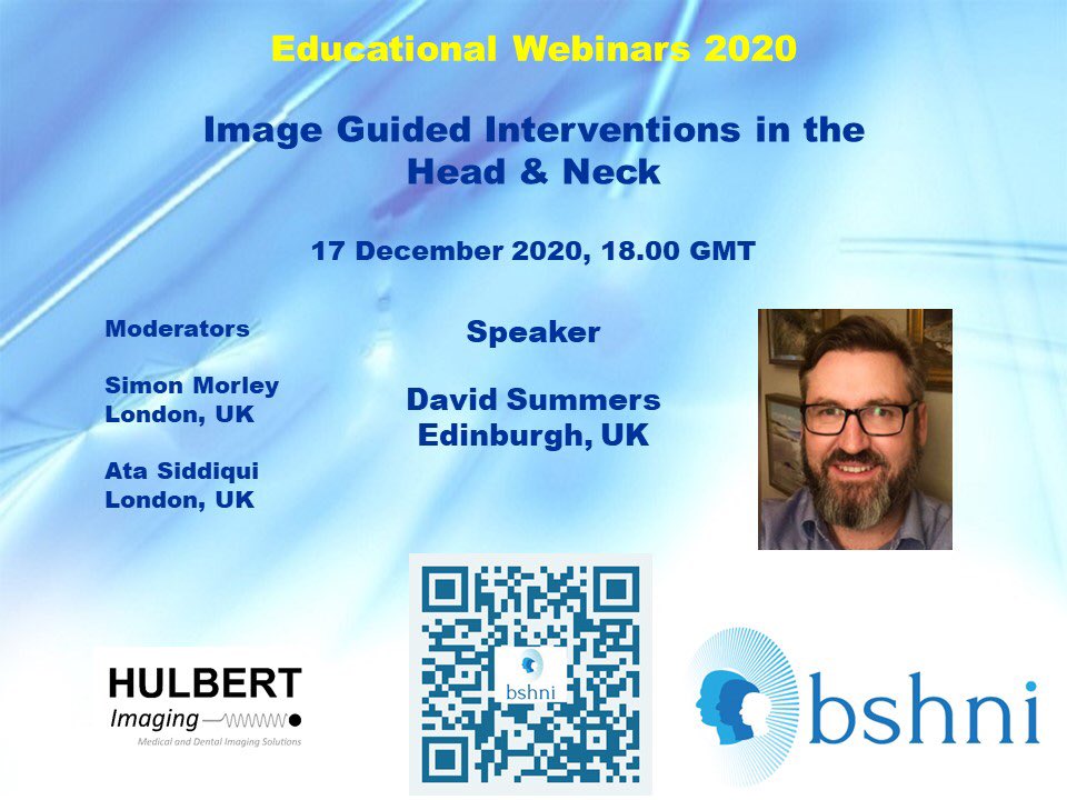 BSHNI_UK's tweet photo. Calling all Radiology trainees interested in IR. Join us for a webinar on ‘Image Guided Interventions in the Head &amp; Neck’ by @DrNeuroRad Moderator @simonmorleyfrcr along with @AtaSiddiqui4 &amp; @RamVaidhyanath REGISTER: https://t.co/FnddPO3qIc https://t.co/FuVnwl0trM