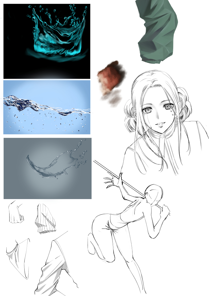 今日の練習絵 納得のいく水しぶきに少し近づけた気がする イラスト 怪人mの漫画
