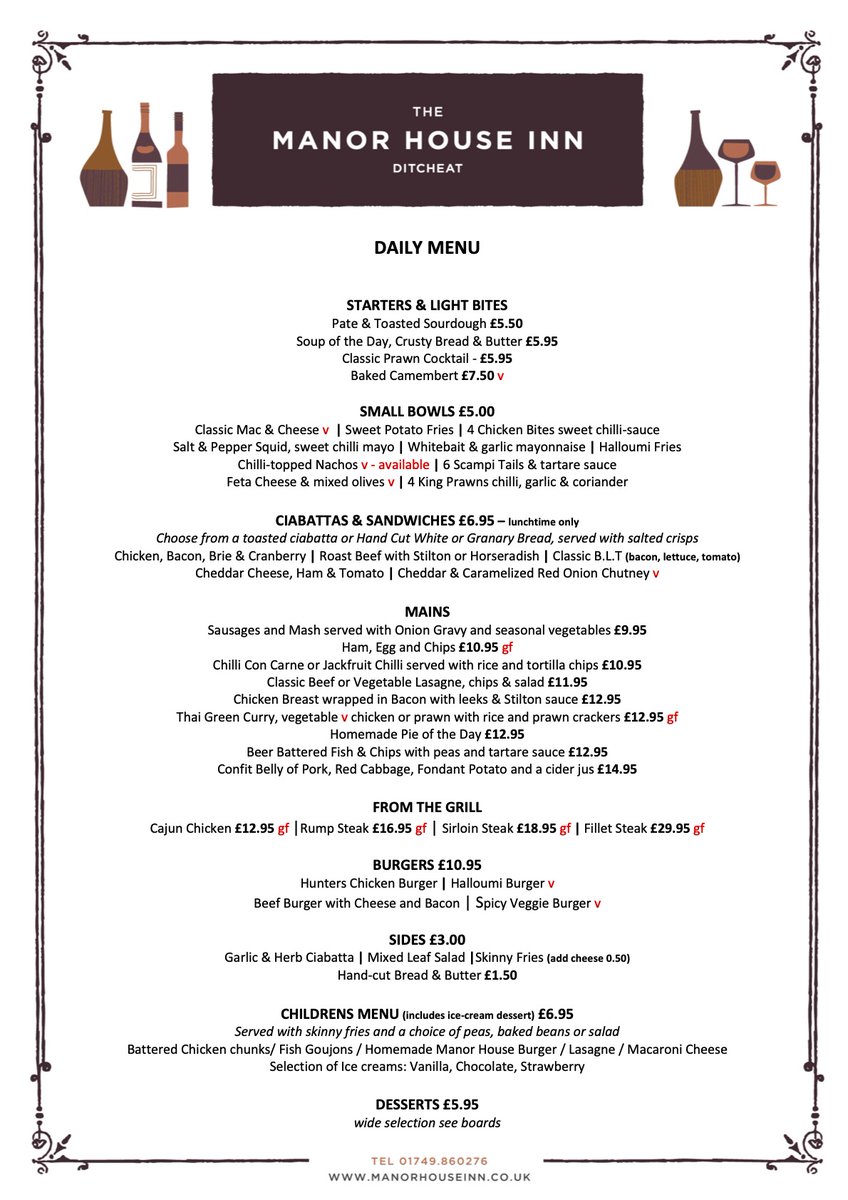 Our daily menu available for lunch and dinner throughout December. Please note at the moment we are not open for lunch Mon to Thurs due to COVID.