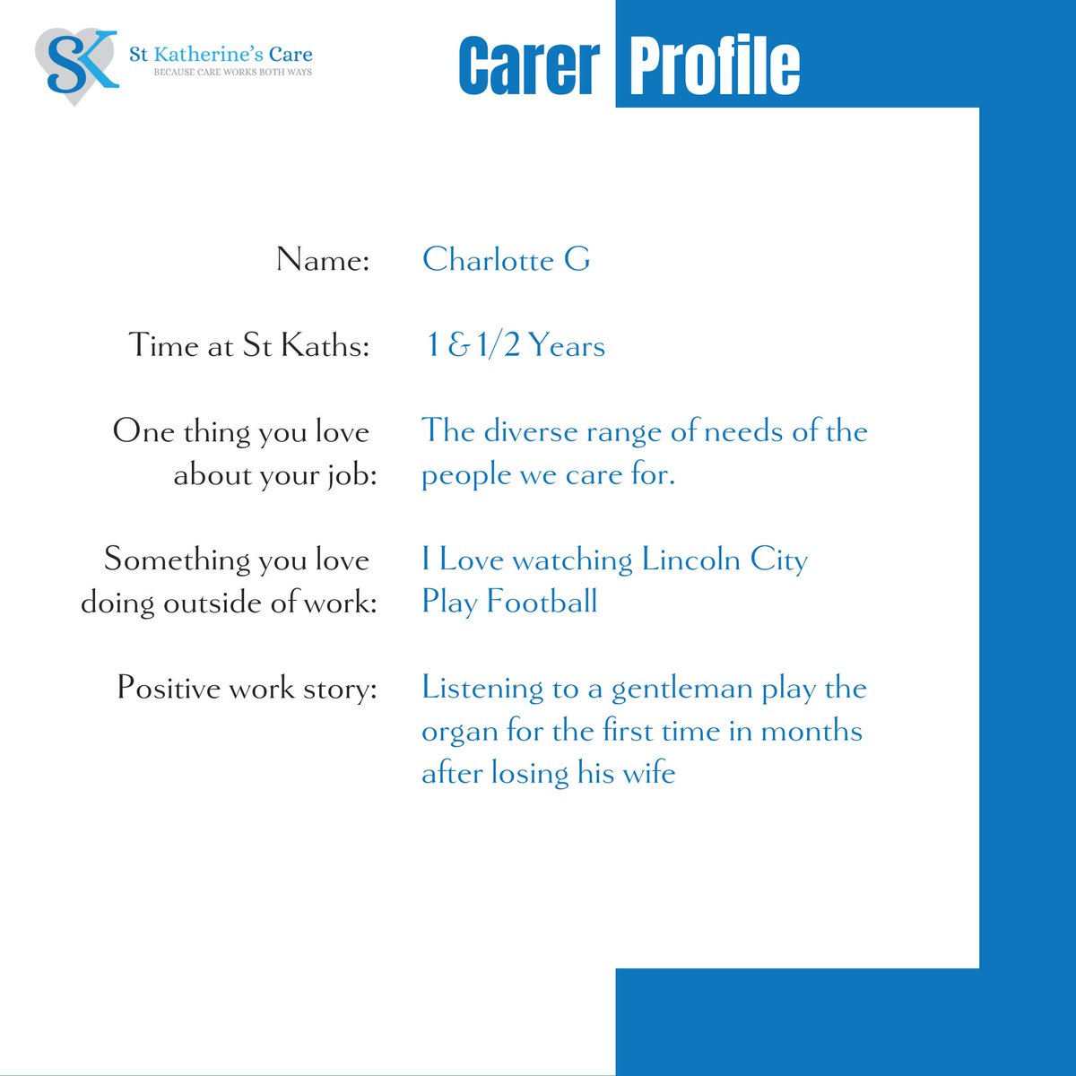 StKathsCare's tweet photo. Did you know Charlotte likes watching @LincolnCity_FC play? 
Here's carer #2 Charlotte G! A lovely lady, and a great carer!

Thank you Charlotte!

#thankyou #care #carer #keyworker #thanks #Lincoln #Lincolnshire #domiciliarycare #helpathome #aboutcarers #community #lincolncity https://t.co/MJIr9DxxbE