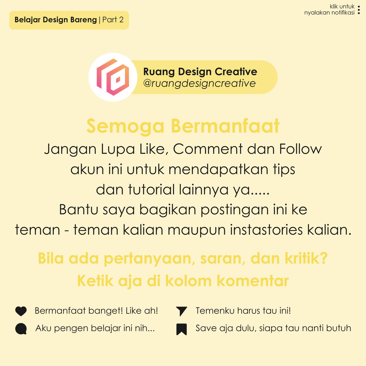 ruang_creative's tweet image. Apa Saja Unsur Yang Ada Dalam Desain Grafis?🧐😳
.
Jawaban nya tinggal geser aja kiri yah dan jangan lupa dibaca yah !!!😁🤩
.
#belajardesignbareng #ruangdesigncreative #tutorialdesain #tipsdesain #trikdesain #desaingrafis #microblog #belajardesain
