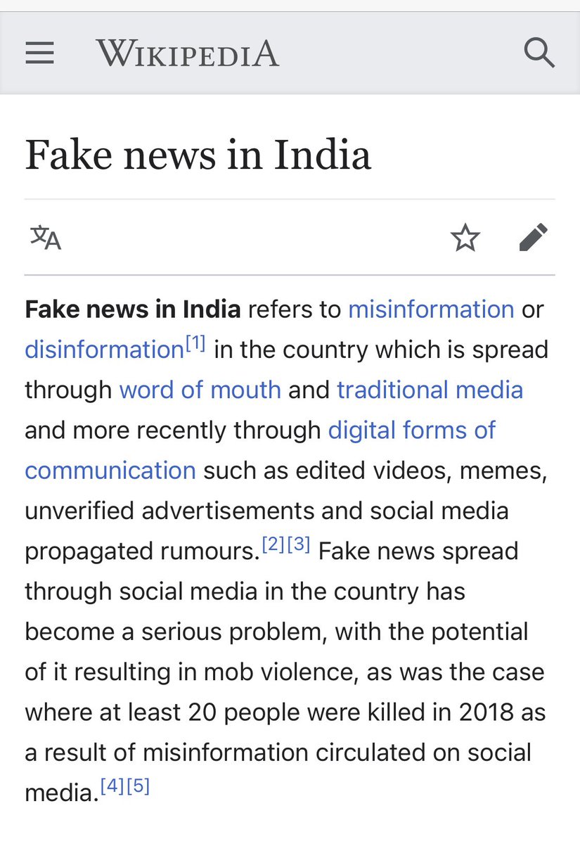 samjawed65's tweet photo. Wikipedia has a page on the Fake News phenomenon in India. Prominent examples of fake-news spreading websites include Postcard News and Opindia. #JustSaying for the benefit of those who share articles from these sites on my TL. https://t.co/ZhWKe8XhgK