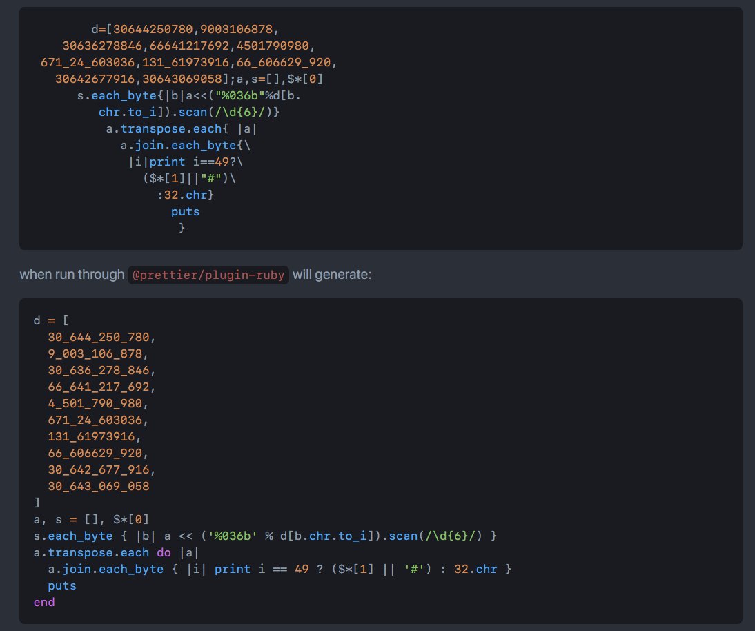 davesnx's tweet image. How to explain prettier:

       JavaScript devs                                       ruby devs