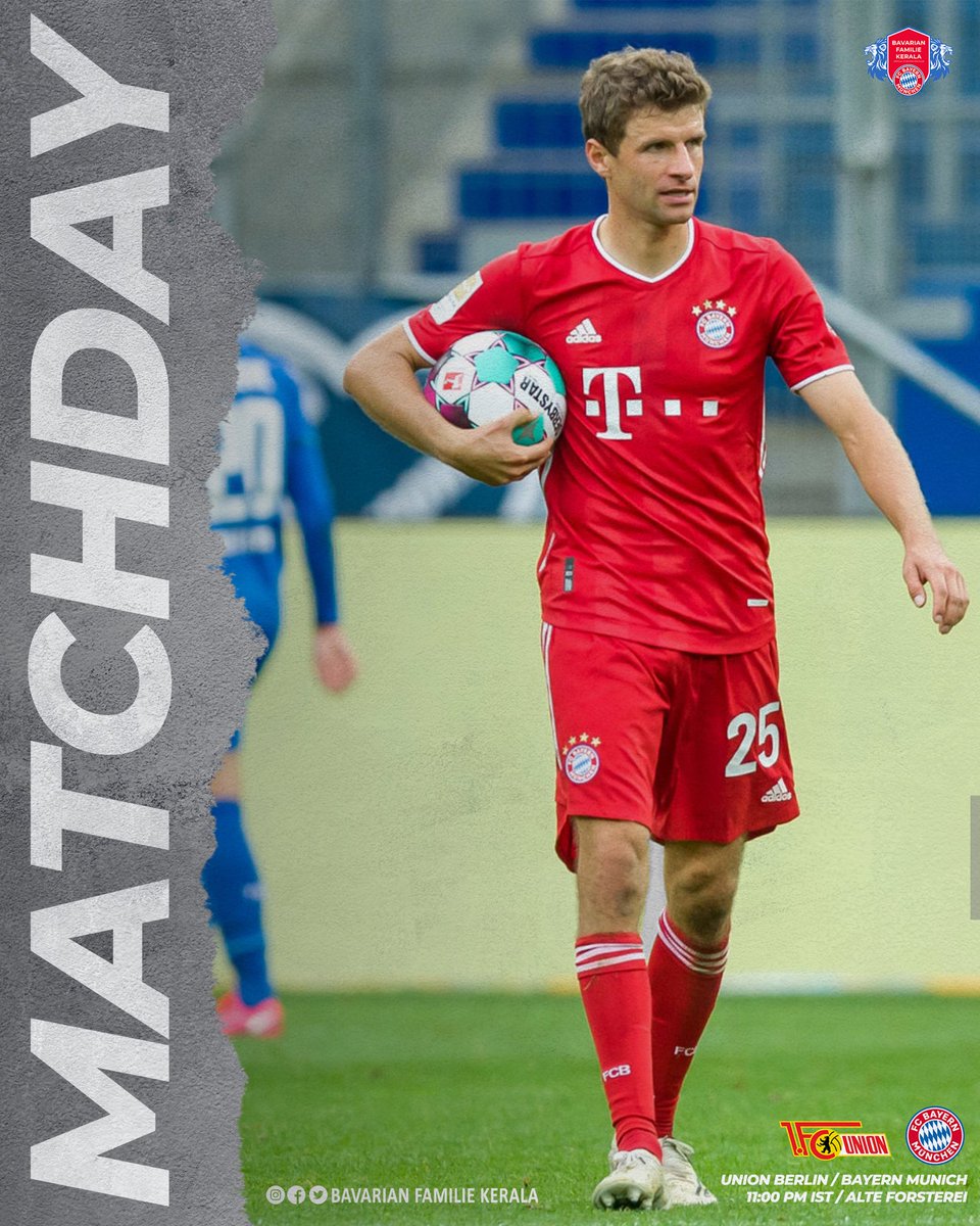 Bayernkerala's tweet photo. MATCHDAY! 🔥
🆚 @fcunion
🏆 Bundesliga
⌚ 11:00 PM IST
Fan code
Let's stay behind the boys!
MIA SAN MIA 🔴⚪
#FCBayern #MiaSanMia #FCBFCLM #MiaSanFamily
@FCBayernUS @FCBayernEN https://t.co/5X7P4xdV15