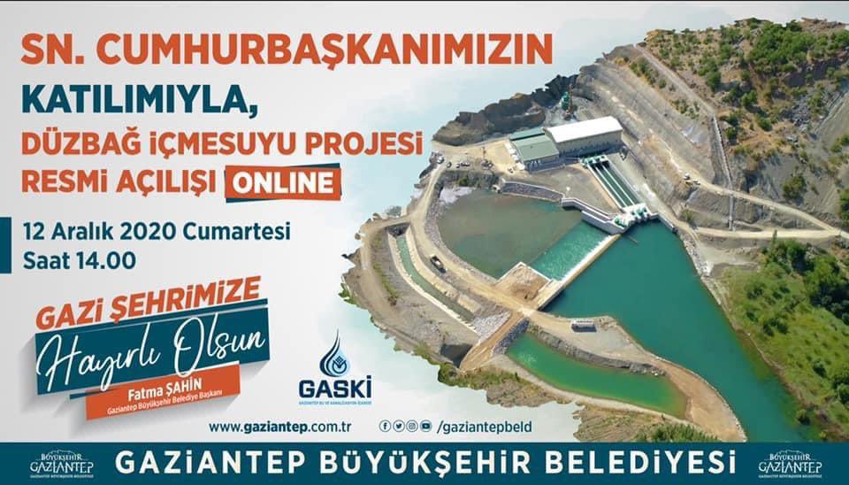 “Düzbağ İçme Suyu Projesi” açılışı bugün Cumhurbaşkanımız <a href="/RTErdogan/">Recep Tayyip Erdoğan</a>’ın katılımıyla, online saat 14:00’te  yapılacaktır.

Gazi şehrimize hayırlı olsun.
<a href="/FatmaSahin/">Fatma Şahin</a> 

#düzbağ #içmesuyu #gaziantep