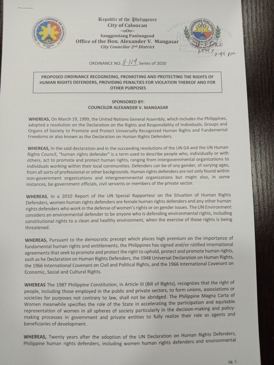 bayan_ncr's tweet photo. Proposed ordinance for the protection of human rights defenders filed in Caloocan

We laud the filing of a proposed ordinance that pushes for the adoption of mechanisms guaranteeing the protection of human rights defenders.

https://t.co/Scjqw97PcZ https://t.co/Dq7WRMLIps