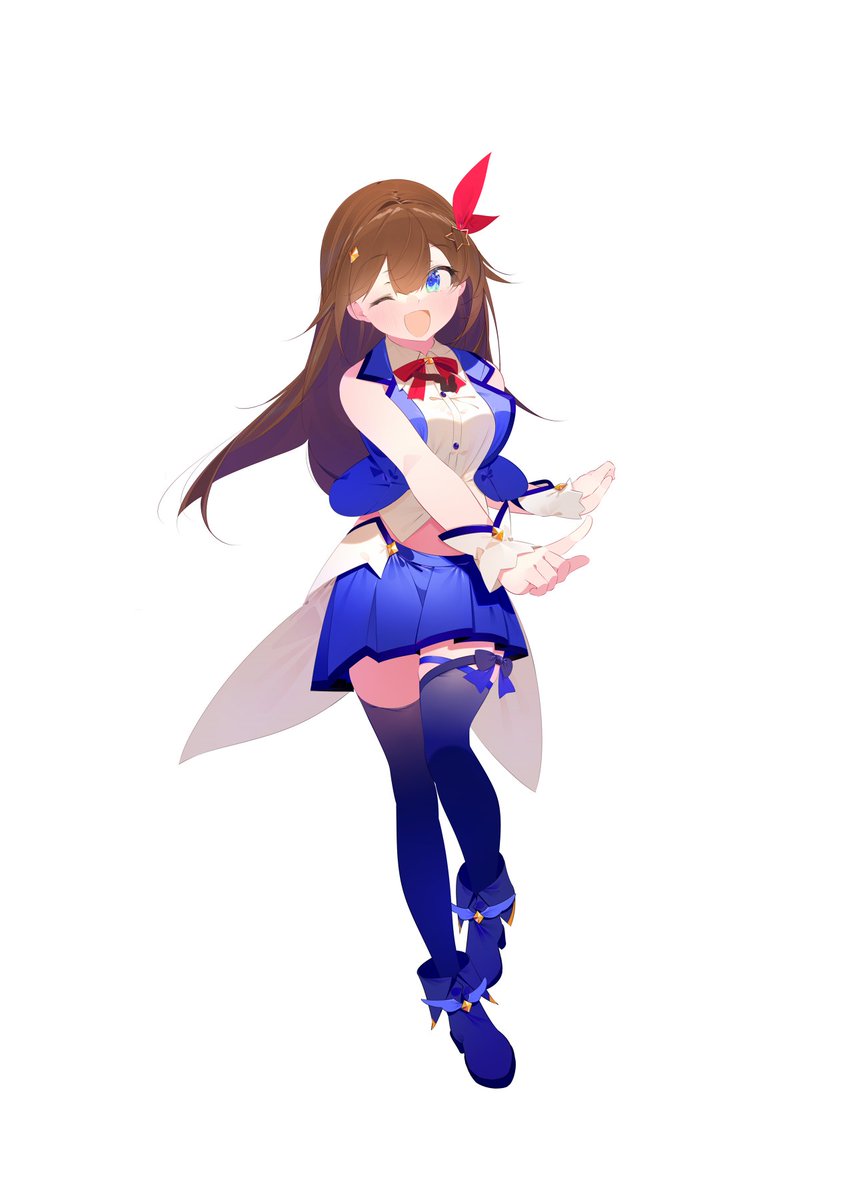 tokino sora 1girl long hair solo cropped shirt shirt skirt thighhighs  illustration images