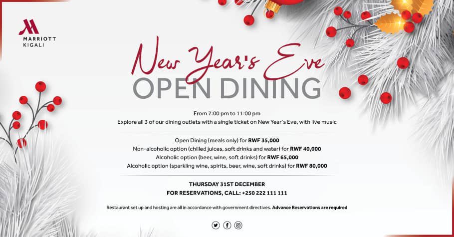 KigaliMarriott's tweet photo. #Rwot we’ve got the best memories aligned to celebrate this new year with your loved ones. 

Like what you see? Call +250 222 111 111 to make your reservation. 

#KigaliMarriott #NewYearsEve #Kigali #Fireworks https://t.co/JdV4hnqrDn