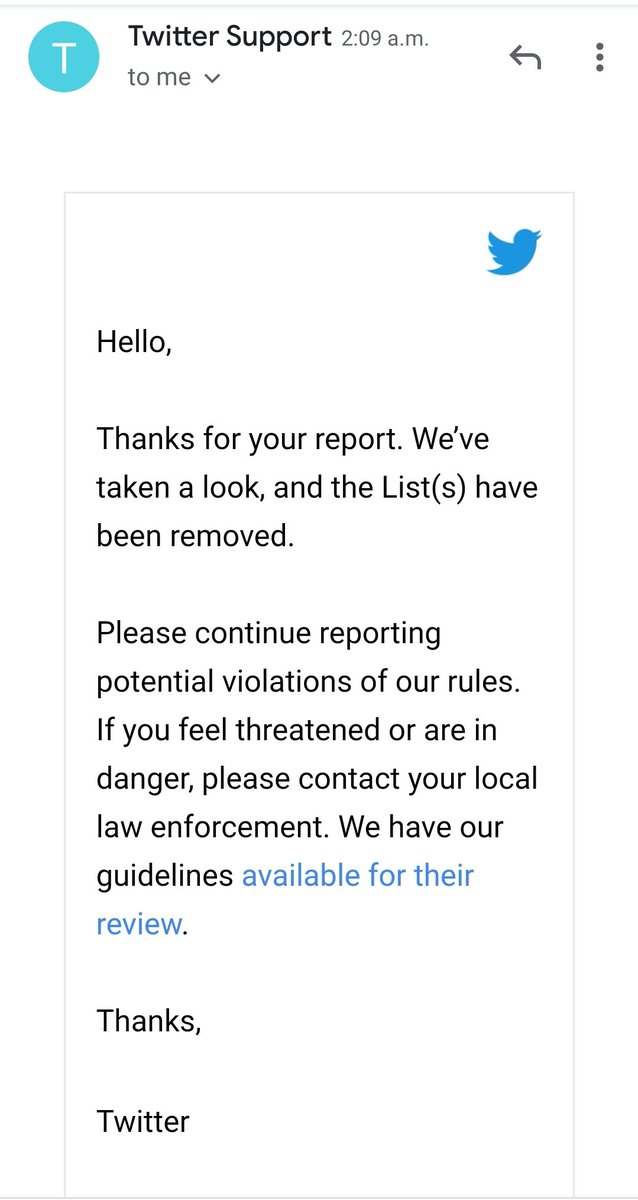 Update: I reported the list via Twitter's hateful conduct policy. This policy says that people may not promote violence against or directly attack or threaten other people on the basis of race, ethnicity, national origin, gender, etc. Twitter removed the list.  #thankyou ...1/6