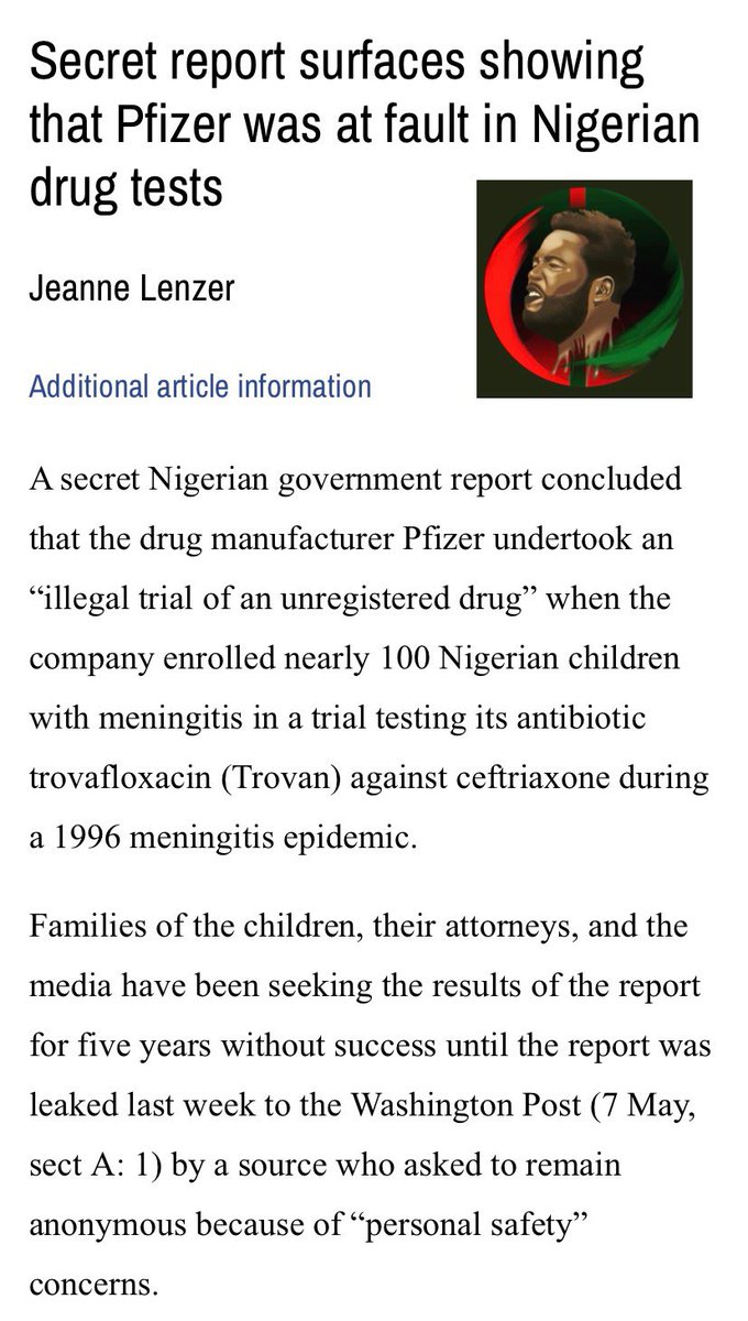 DrUmarJohnson's tweet photo. Don’t take the Covid Vaccination! Back in 1996 Pfizer did secret research on 200 Nigerian children without permission. Many died or suffered serious irreversible side affects such as blindness, deafness &amp; paralysis...... https://t.co/OMU2yb9b7M