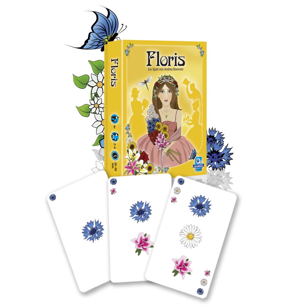 FLORIS von Andrea Boennen - Erfreue die Gräfin mit üppigen Blumensträußen, die du aus versch. Blumensorten auf deinen Karten bindest. Um bei ihr zu punkten, achte auf ihre Vorlieben und behalte den Überblick. Auch die anderen buhlen um ihre Gunst und wildern in deinen Auslagen.