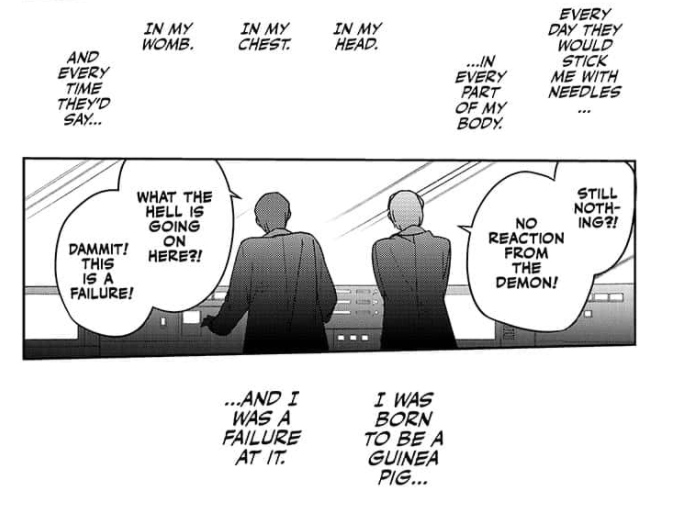during the experiment, she hears people say the demon isn’t responding and this is a failure. because she was experimented on every day, it’s likely she heard these same things over and over, leading her to believe she’s nothing more than a failed experiment.