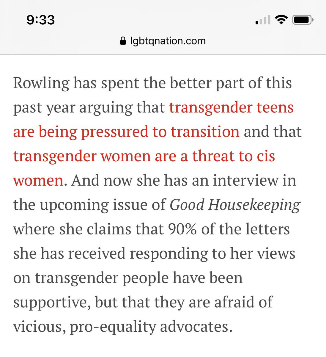 Kelly802Green's tweet photo. @GHmagazine @goodhousemag 
I just want to say publicly, the people who were her fans are not afraid to speak up and say her transphobic views are not shared by us, and it breaks our hearts every time she voices her narrow minded opinions on the subject #TERFs #LGBTQ #Equality https://t.co/OIQxSTRcat