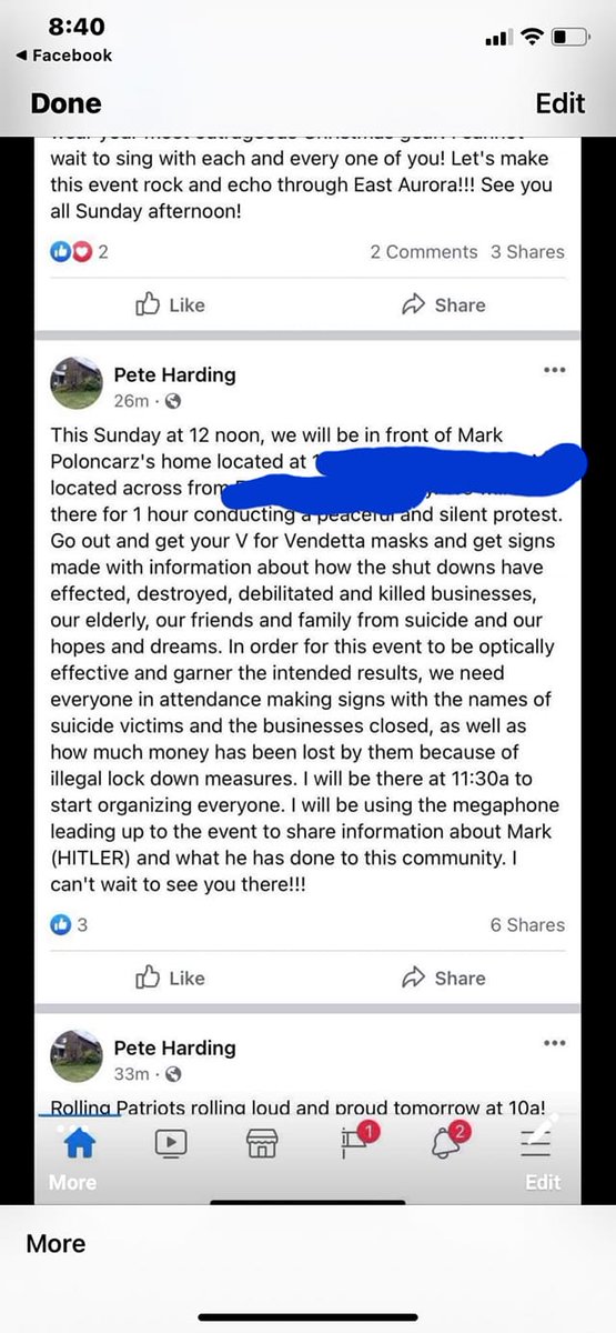 markpoloncarz's tweet photo. It appears there will be another protest at my house tomorrow. This time the organizer calls me Hitler and asks the protesters to carry signs with the names of those who committed suicide and wear V for Vendetta masks. My full statement and the organizer's post in the below pics: https://t.co/7kcWT8Mh8L