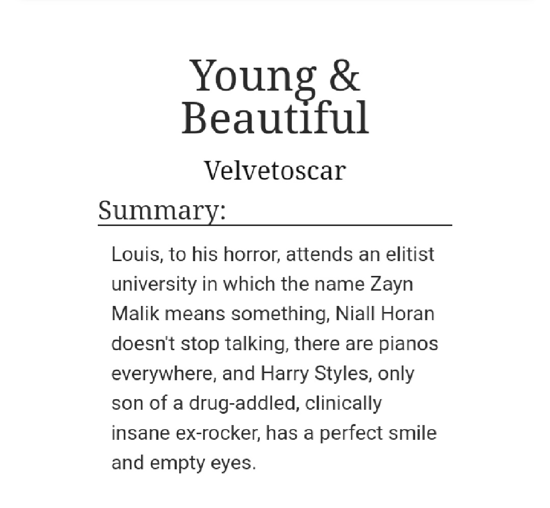 - Young&Beautiful( https://archiveofourown.org/works/838537/chapters/1597776?view_adult=true)