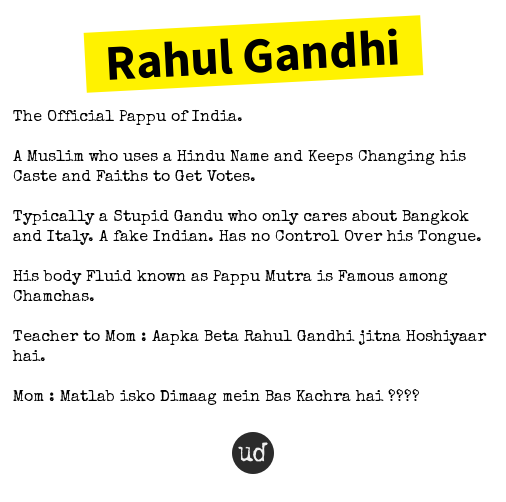 urbandictionary's tweet photo. @Aamani_03 Rahul Gandhi: The Official Pappu of India. A Muslim who uses... https://t.co/0VNhgdczI6 https://t.co/cCIkE85H6c