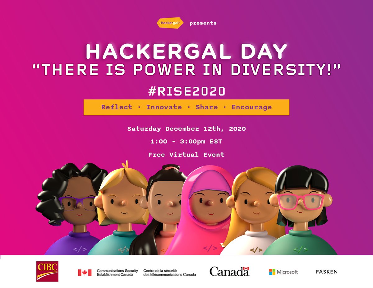 cse_cst's tweet photo. It's #HackergalDay!🎉 Today we're making a big push towards closing the gender gap in #tech. Join us and @thehackergals at 1 pm EST for a celebration of women and girls in #STEM: https://t.co/quASv9tM85 https://t.co/1OGb6hjKNp