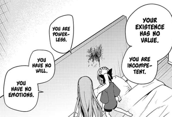 // bloodtw // verbal abuseshe hurls insults at shinoa, telling her that her existence has no value, that she’s meaningless and that she has no will, no emotions.