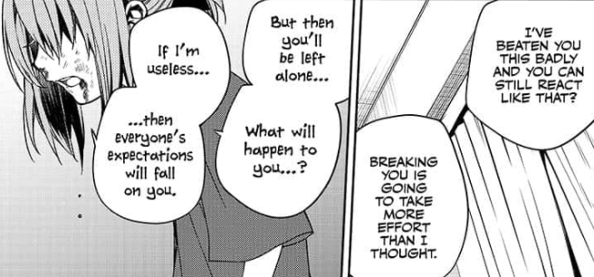 // bloodtw // verbal abuseshe hurls insults at shinoa, telling her that her existence has no value, that she’s meaningless and that she has no will, no emotions.